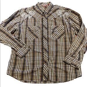Red Ranch Men’s XXL Long Sleeve Pearl Snap Plaid western shirt Embroidered trim